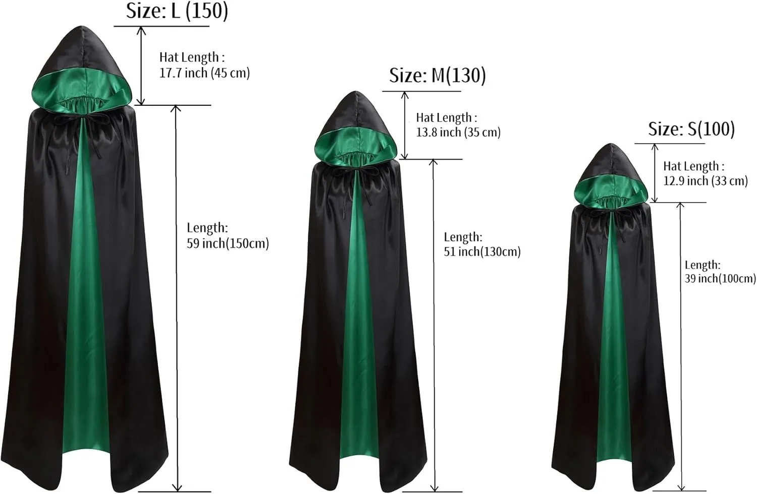 Unisex Reversible Hooded Cloak Cape For Christmas Halloween Party Vampires Cosplay Costumes