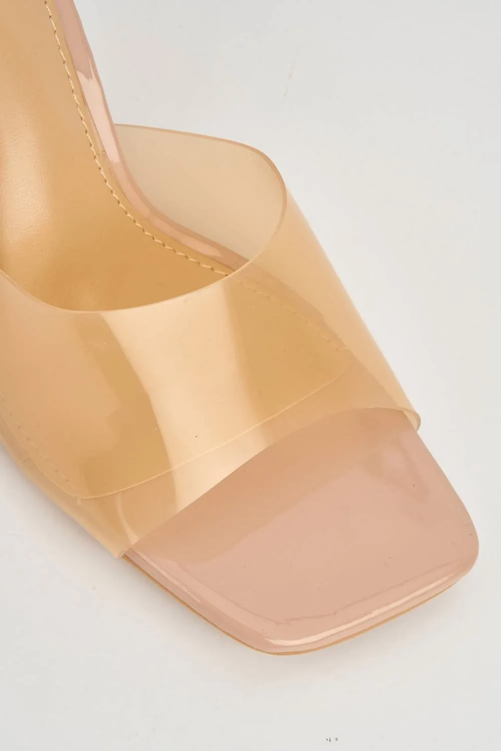 Vidre Square-Toe Perspex Band Mules in Nude