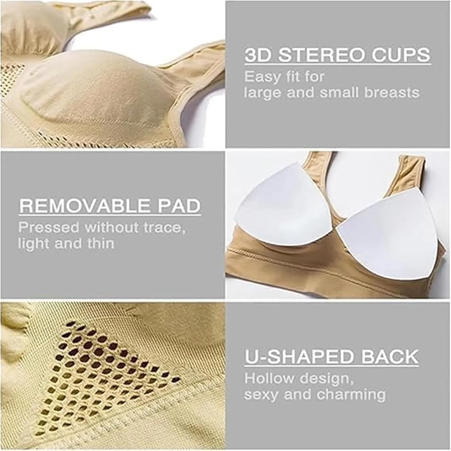 Visulong Breathable Cool Liftup Air Bra, Breathable Anti-Sagging Breasts Bra, Wireless Cool Liftup Air Bra for Women(White,XX-Large)