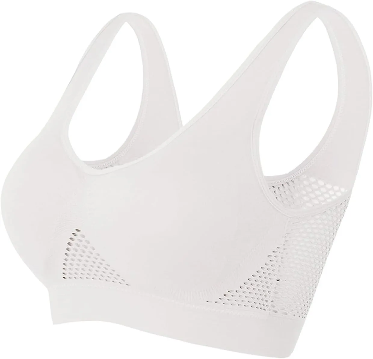 Visulong Breathable Cool Liftup Air Bra, Breathable Anti-Sagging Breasts Bra, Wireless Cool Liftup Air Bra for Women(White,XX-Large)