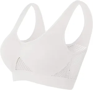 Visulong Breathable Cool Liftup Air Bra, Breathable Anti-Sagging Breasts Bra, Wireless Cool Liftup Air Bra for Women(White,XX-Large)