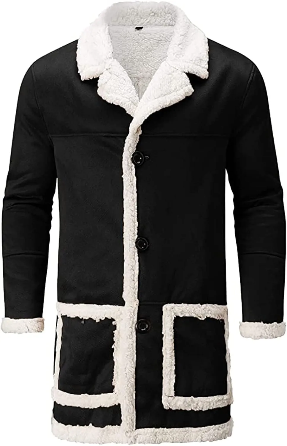Warm Fleece Jacket for Mens Artificial Lined Hooded Retro Long Jacket Coat Winter Jackets for Men