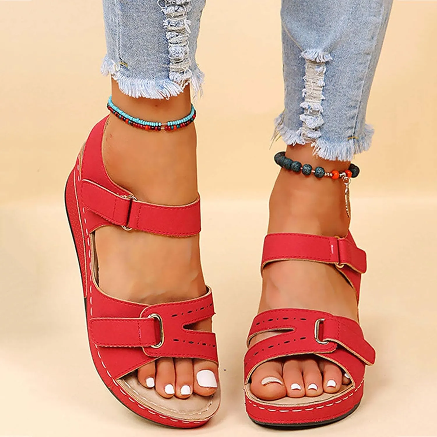 Wedge Sandals for Women 2025 Dressy Wide Width Orthopedic Shoes with Arch Support Summer Slip On Massage Sandals Comfort Ankle Strap Beach Shoes
