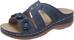 Wedge Sandals for Women Comfortable Orthopedic Sandals Casual Slip on Summer Shoes, Open Toe Flower Strap Platform Walking Slippers Beach Walking Sandal All Day Comfort