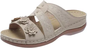 Wedge Sandals for Women Comfortable Orthopedic Sandals Casual Slip on Summer Shoes, Open Toe Flower Strap Platform Walking Slippers Beach Walking Sandal All Day Comfort