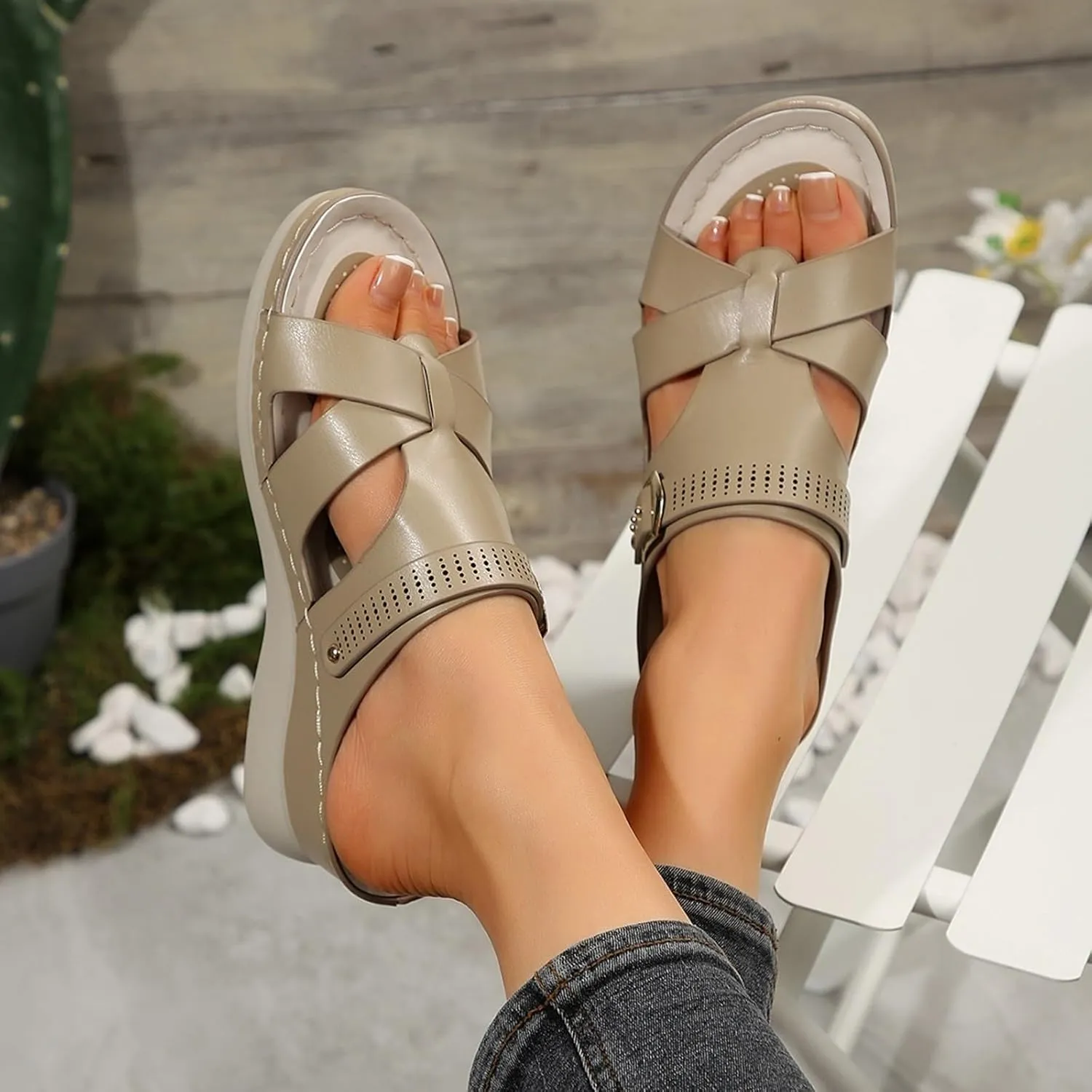Wedge Sandals for Women Dressy Low Heel Slip On Sandals with Arch Support Summer Casual Comfortable Walking Platform Slide Shoes