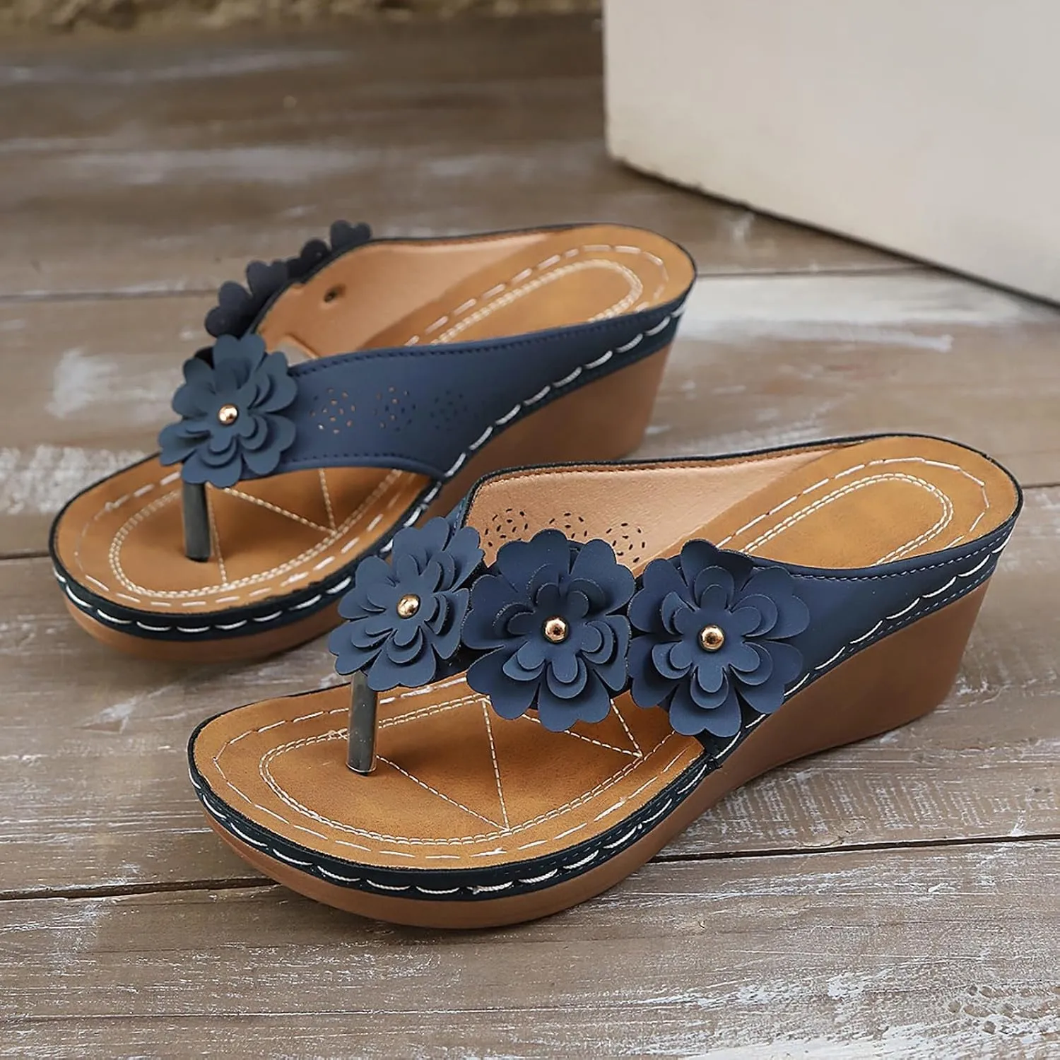 Wedge Sandals for Women Dressy Platform Low Heels Flip Flops with Arch Support Summer Comfortable Casual Slip On Walking Wedges Sandal