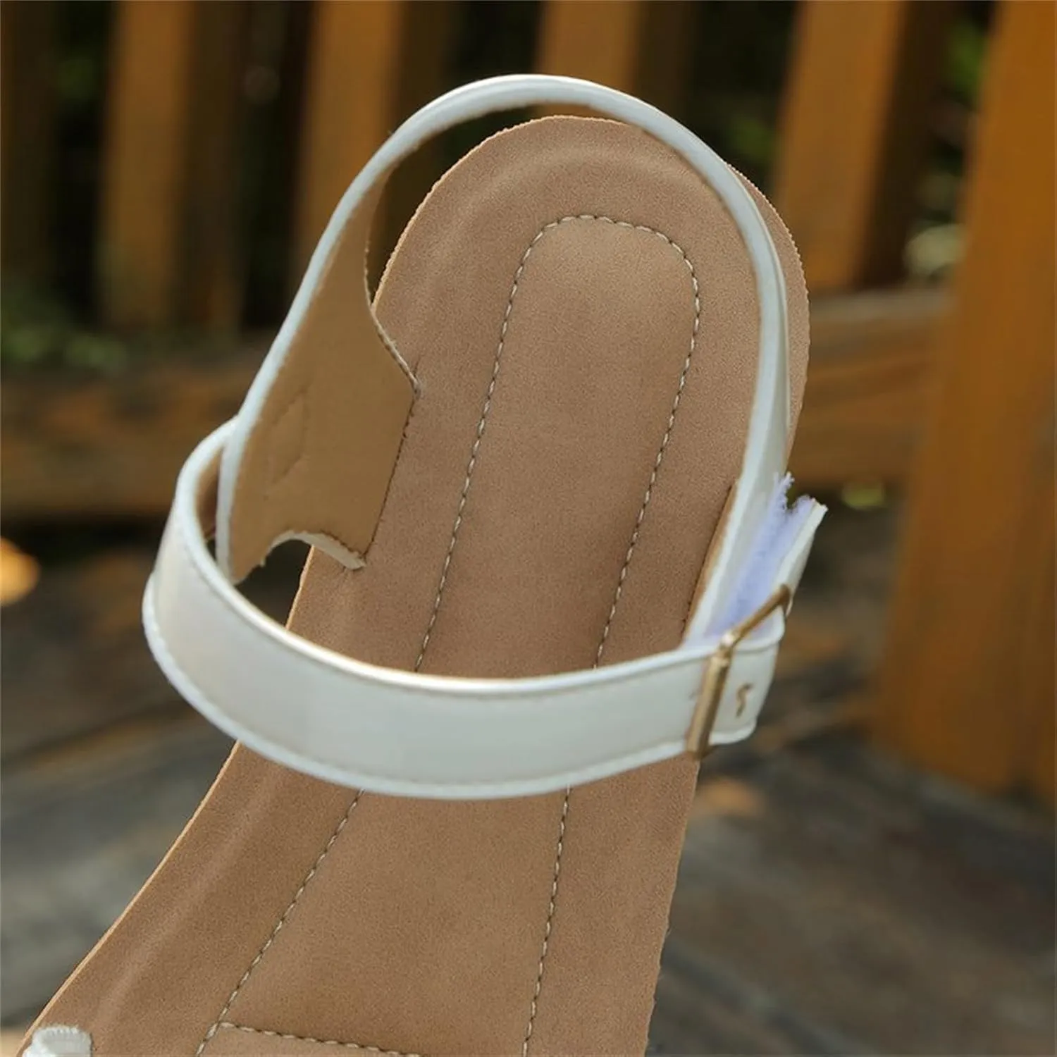 Wedge Sandals for Women Low Dressy Summer Slip On Pearl Dress Sandals Trendy Ankle Strap Adjustable Buckle Walking Shoes