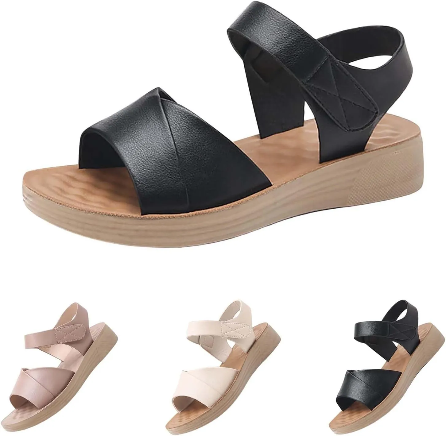 Wedge Sandals for Women Open Toe Ankle Strap Platform Sandals Comfortable Slip On Beach Slides Wide Width Dress Shoes