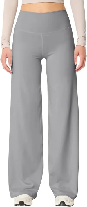 Wide Leg Yoga Pants for Women Elastic High Waisted Lounge Pants Slim Fit Leggings Pull on Trousers Straight Leg Casual Pants