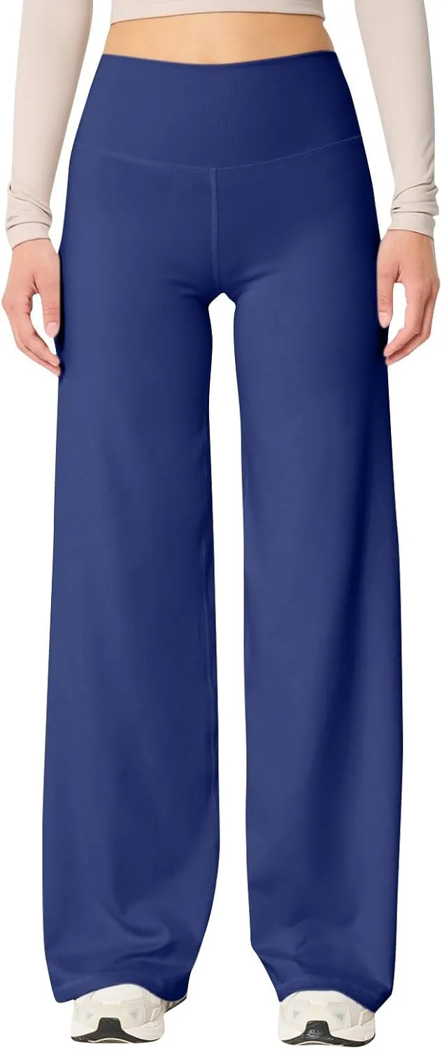 Wide Leg Yoga Pants for Women Elastic High Waisted Lounge Pants Slim Fit Leggings Pull on Trousers Straight Leg Casual Pants