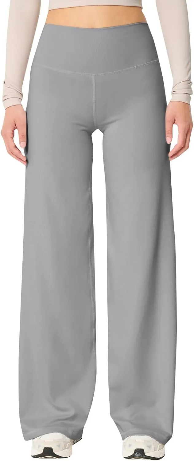 Wide Leg Yoga Pants for Women Elastic High Waisted Lounge Pants Slim Fit Leggings Pull on Trousers Straight Leg Casual Pants