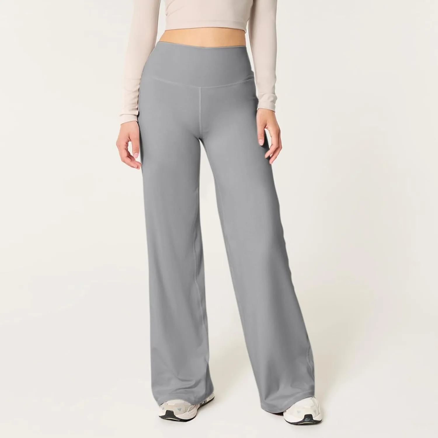 Wide Leg Yoga Pants for Women Elastic High Waisted Lounge Pants Slim Fit Leggings Pull on Trousers Straight Leg Casual Pants
