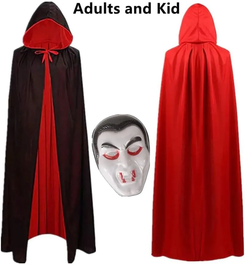 Wizard Cloak Christmas Halloween Witch Party Hooded Cloak Adult Vampires Cape Cloak with Mask Adults and Kids(01,150cm)