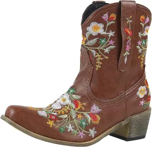 Women Cowgirl Boots Wide Calf Cowboy Boots Women Mid Calf Retro Cowboy Boots Pointed Toe Embroidered Cowgirl Boots