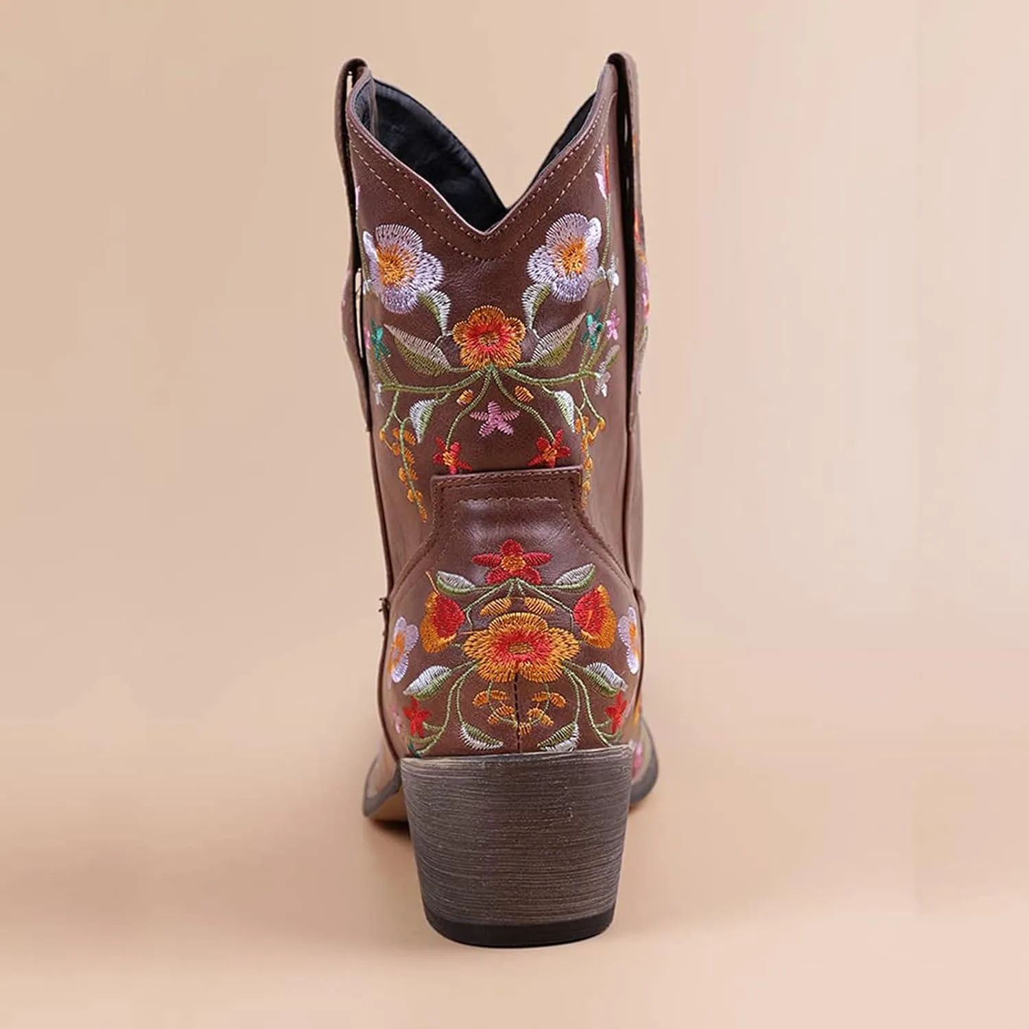 Women Cowgirl Boots Wide Calf Cowboy Boots Women Mid Calf Retro Cowboy Boots Pointed Toe Embroidered Cowgirl Boots