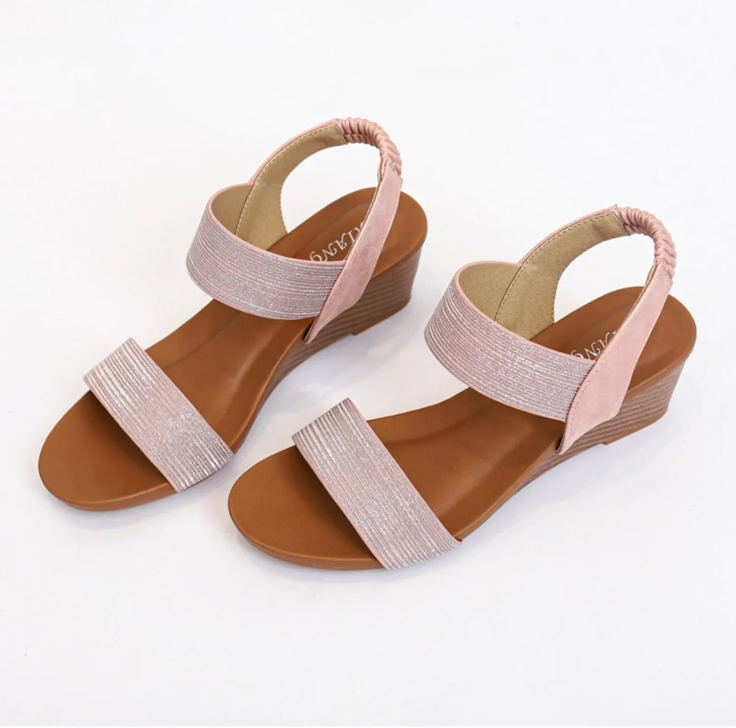 Women Dressy Summer Comfortable Open Toe Wedge Sandals Low Heel Casual Comfy Cute Beach Elastic Strap Shoes Wedding Work Office Fashion Trendy Sandal Lightweight Breathable Outdoor Sandals