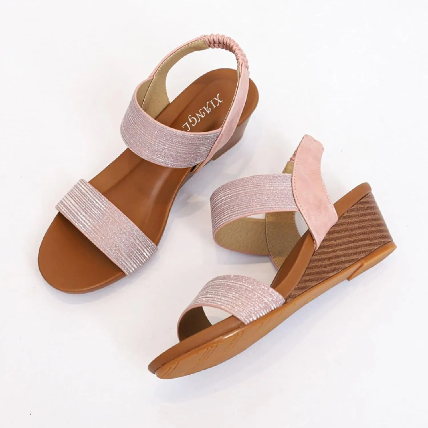 Women Dressy Summer Comfortable Open Toe Wedge Sandals Low Heel Casual Comfy Cute Beach Elastic Strap Shoes Wedding Work Office Fashion Trendy Sandal Lightweight Breathable Outdoor Sandals