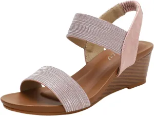 Women Dressy Summer Comfortable Open Toe Wedge Sandals Low Heel Casual Comfy Cute Beach Elastic Strap Shoes Wedding Work Office Fashion Trendy Sandal Lightweight Breathable Outdoor Sandals