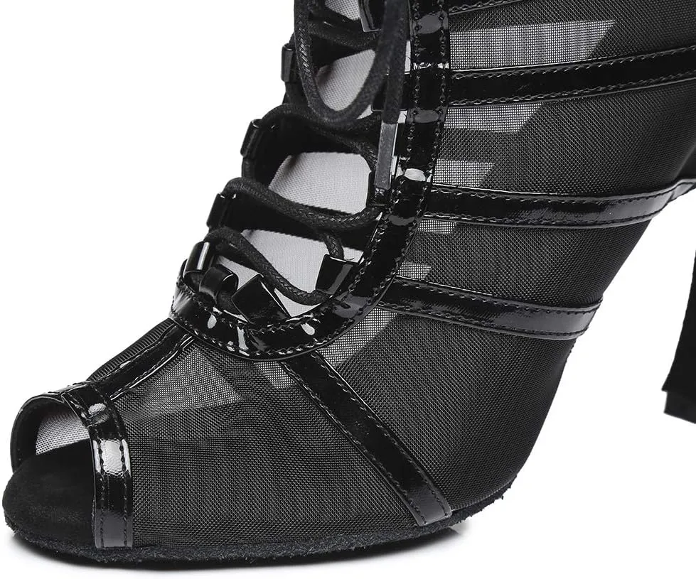 Women Latin Dance Boots Open Toe Ballroom Salsa Dancing Heels Shoes Ankle Dance Booties