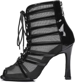 Women Latin Dance Boots Open Toe Ballroom Salsa Dancing Heels Shoes Ankle Dance Booties