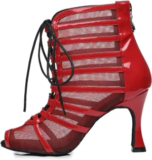 Women Latin Dance Boots Open Toe Ballroom Salsa Dancing Heels Shoes Ankle Dance Booties