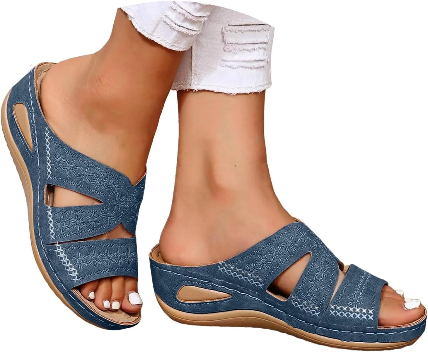 Women Open Toe Sandals Crystal Jelly Beach Thick Comfortable Sole Flip Flops Female Students Korean Fashion Flower Barefoot Shoes for Women 2025 Summer New Travel Breathable Shoes