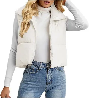Women Quilted Puffer Vest Lightweight Sleeveless Outerwear Padded Gilet Jacket Zip Up Lapel Warm Winter Down Vests Coat