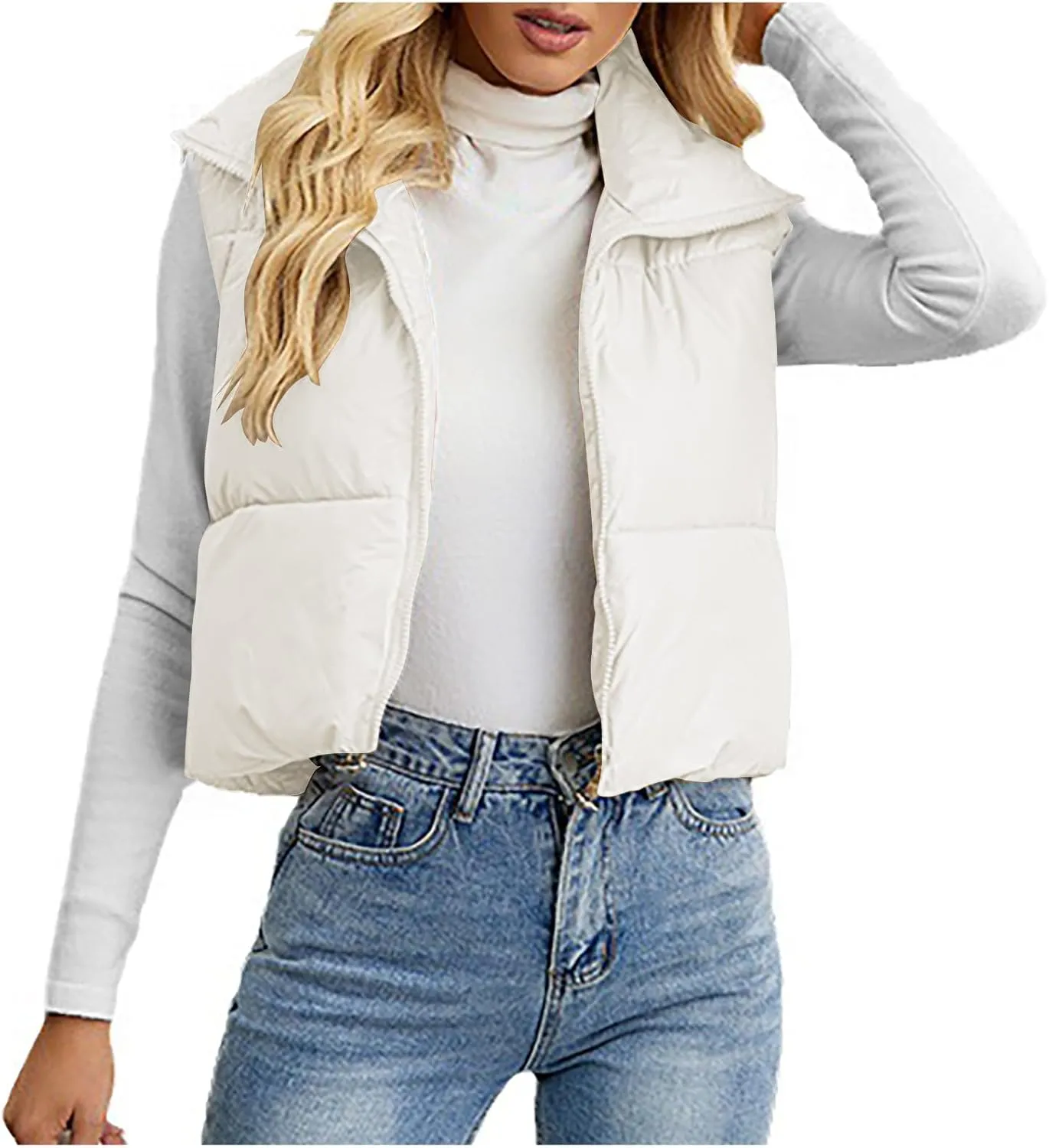 Women Quilted Puffer Vest Lightweight Sleeveless Outerwear Padded Gilet Jacket Zip Up Lapel Warm Winter Down Vests Coat