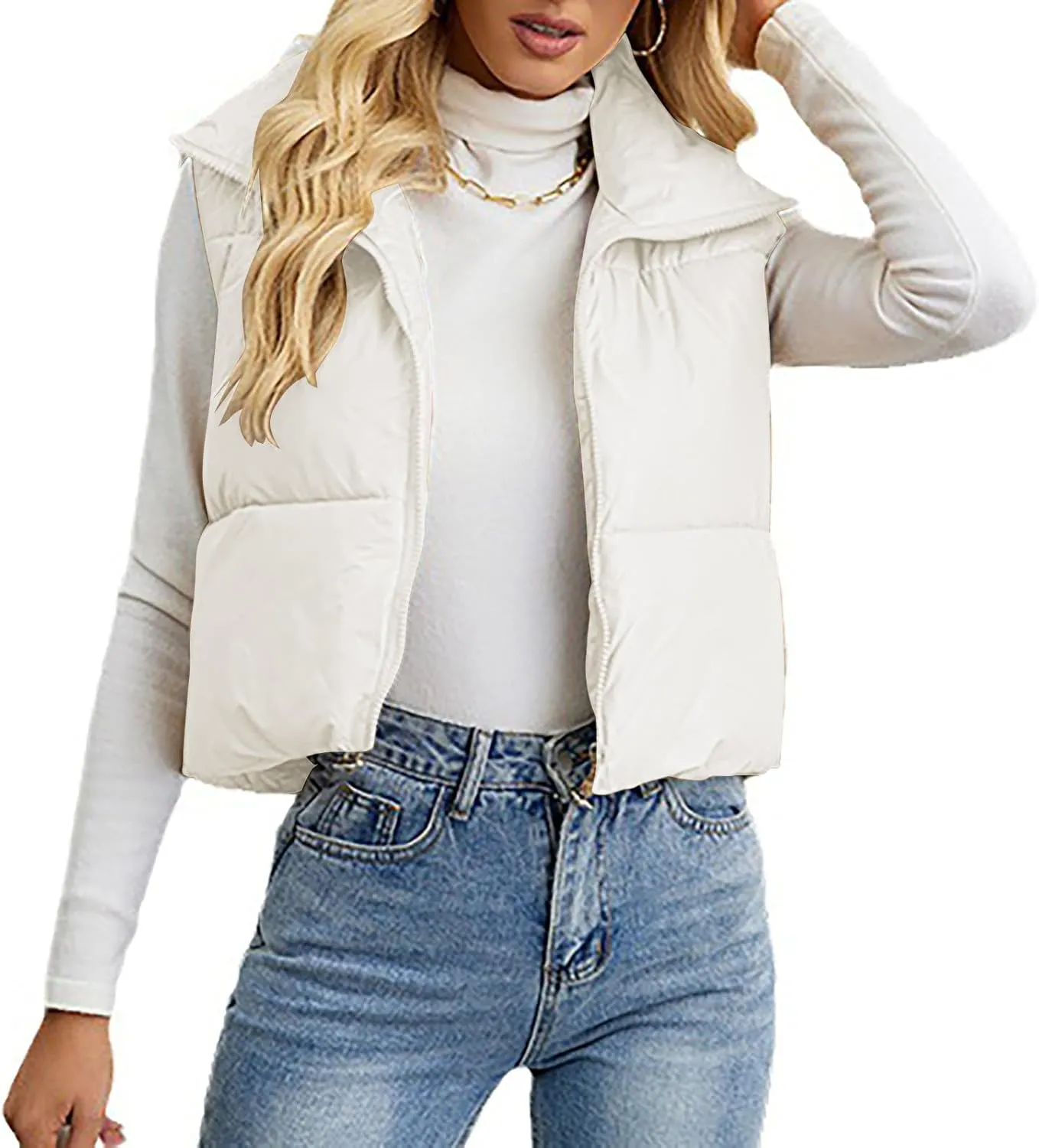 Women Quilted Puffer Vest Lightweight Sleeveless Outerwear Padded Gilet Jacket Zip Up Lapel Warm Winter Down Vests Coat