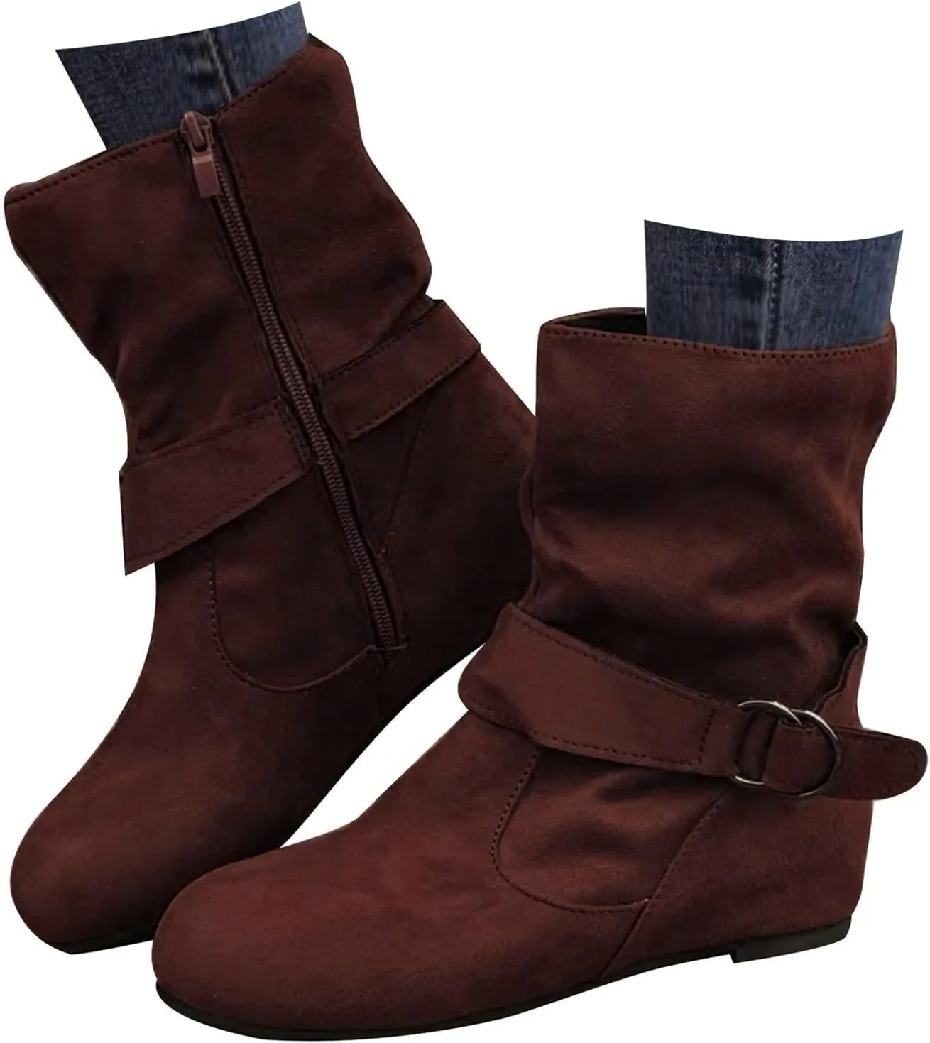 Women'Dressy Mid Calf Boots Women Fashion Low Heel Boots Low Heels Fashionable Casual Mid Calf Round Toe Women Boots