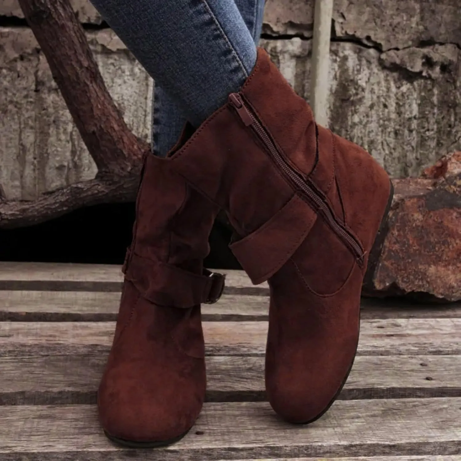Women'Dressy Mid Calf Boots Women Fashion Low Heel Boots Low Heels Fashionable Casual Mid Calf Round Toe Women Boots