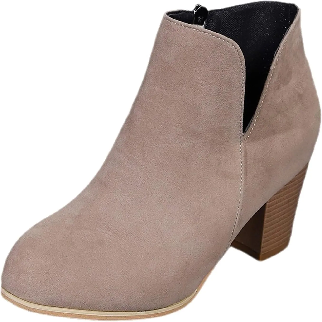 Women's Ankle Boots & Booties Fashion Large Size Side V Cutouts Chunky Pointed Toe Print High Heels Booties Shoes