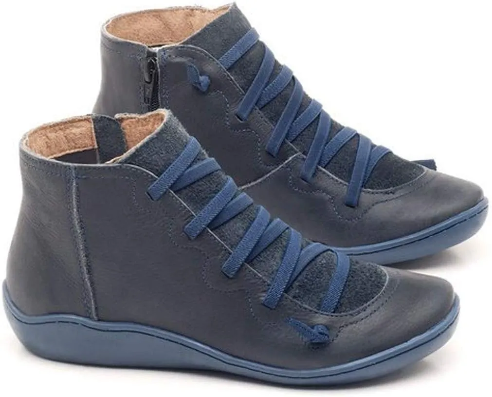 Womens Ankle Boots Flat Boots Women Round Toe Casual Comfortable Lightweight Lace up Side Zipper Plastic Women Boots