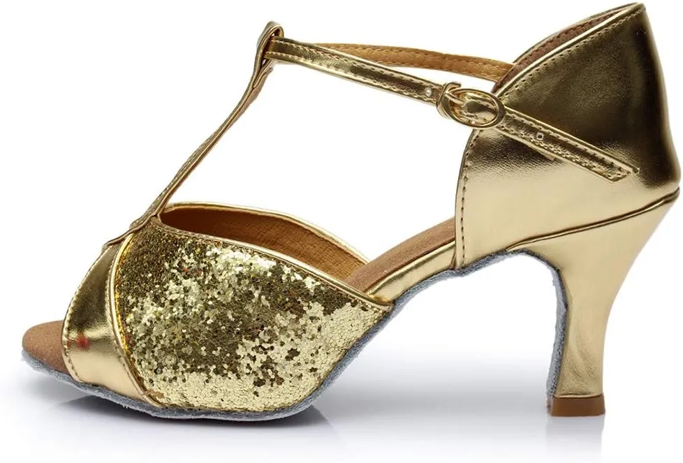 Women's Ballroom Dance Shoes Open Toe T Strap Dress Sandals Summer Slip On Fish Mouth Prom Party Wedding Performance 1920s Shoes