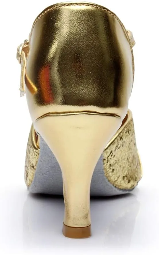 Women's Ballroom Dance Shoes Open Toe T Strap Dress Sandals Summer Slip On Fish Mouth Prom Party Wedding Performance 1920s Shoes