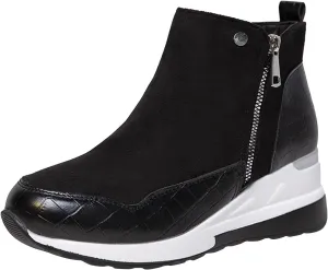 Womens Boots Fashion Thick Sole Side Zipper Anti-slip Boots for Women PU Leather Round Toe Warm Short Boots