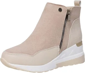 Womens Boots Fashion Thick Sole Side Zipper Anti-slip Boots for Women PU Leather Round Toe Warm Short Boots