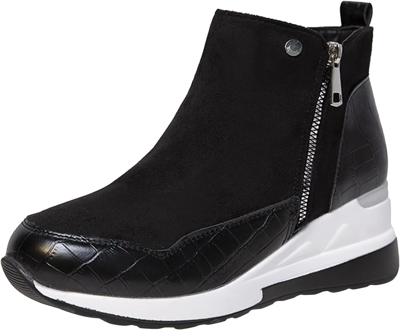 Womens Boots Fashion Thick Sole Side Zipper Anti-slip Boots for Women PU Leather Round Toe Warm Short Boots