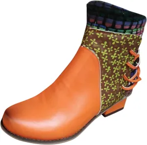 Womens Boots Roman Ethnic Style Soft Cozy PU Leather Fashion Boots for Women Side Zipper Square Heel Ankle Boots