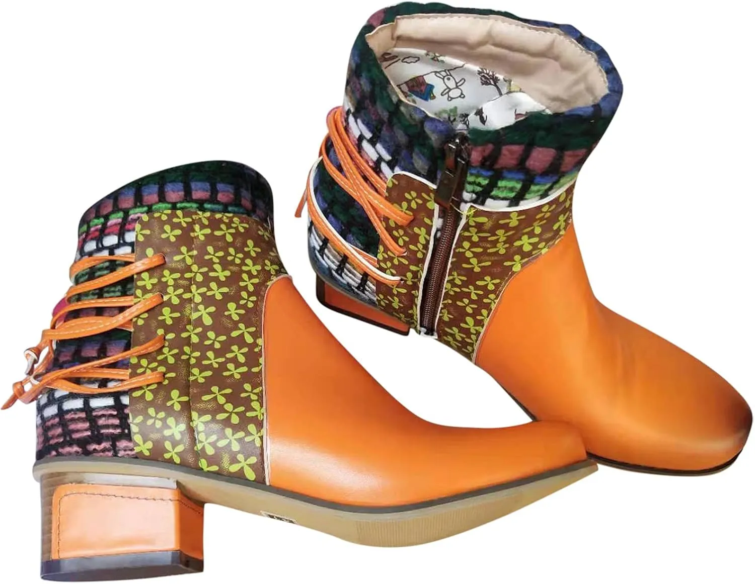 Womens Boots Roman Ethnic Style Soft Cozy PU Leather Fashion Boots for Women Side Zipper Square Heel Ankle Boots