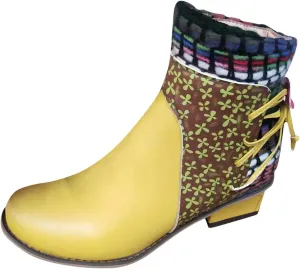 Womens Boots Roman Ethnic Style Soft Cozy PU Leather Fashion Boots for Women Side Zipper Square Heel Ankle Boots