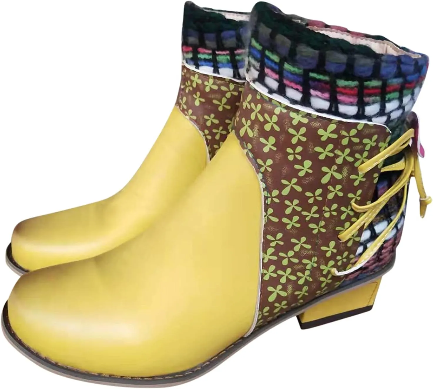 Womens Boots Roman Ethnic Style Soft Cozy PU Leather Fashion Boots for Women Side Zipper Square Heel Ankle Boots