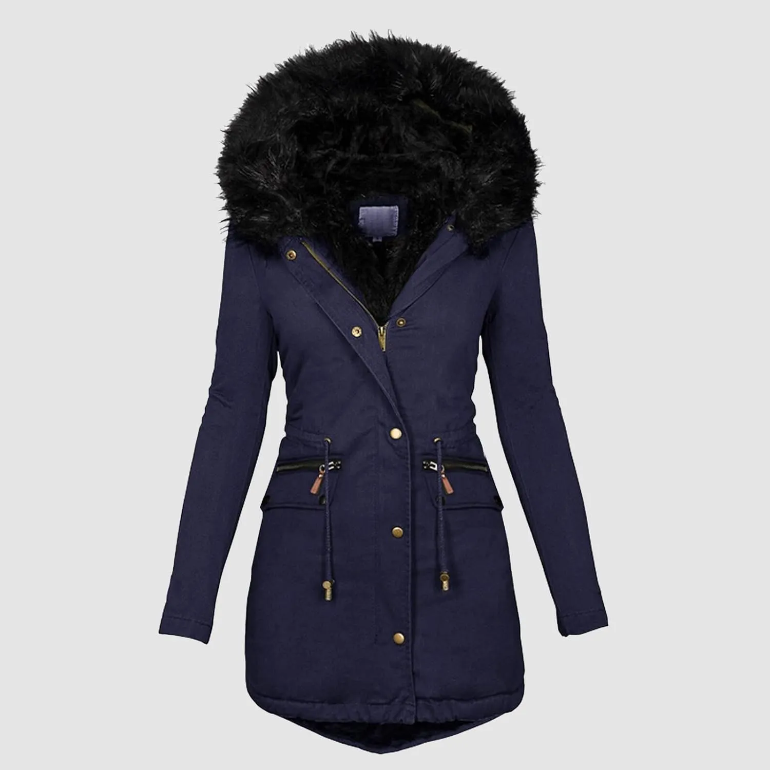Womens Casual Faux Fur Lapel Zip Quilted Parka Jacket Puffer Coat Fall Winter Coat Thicken Military Parka Jacket