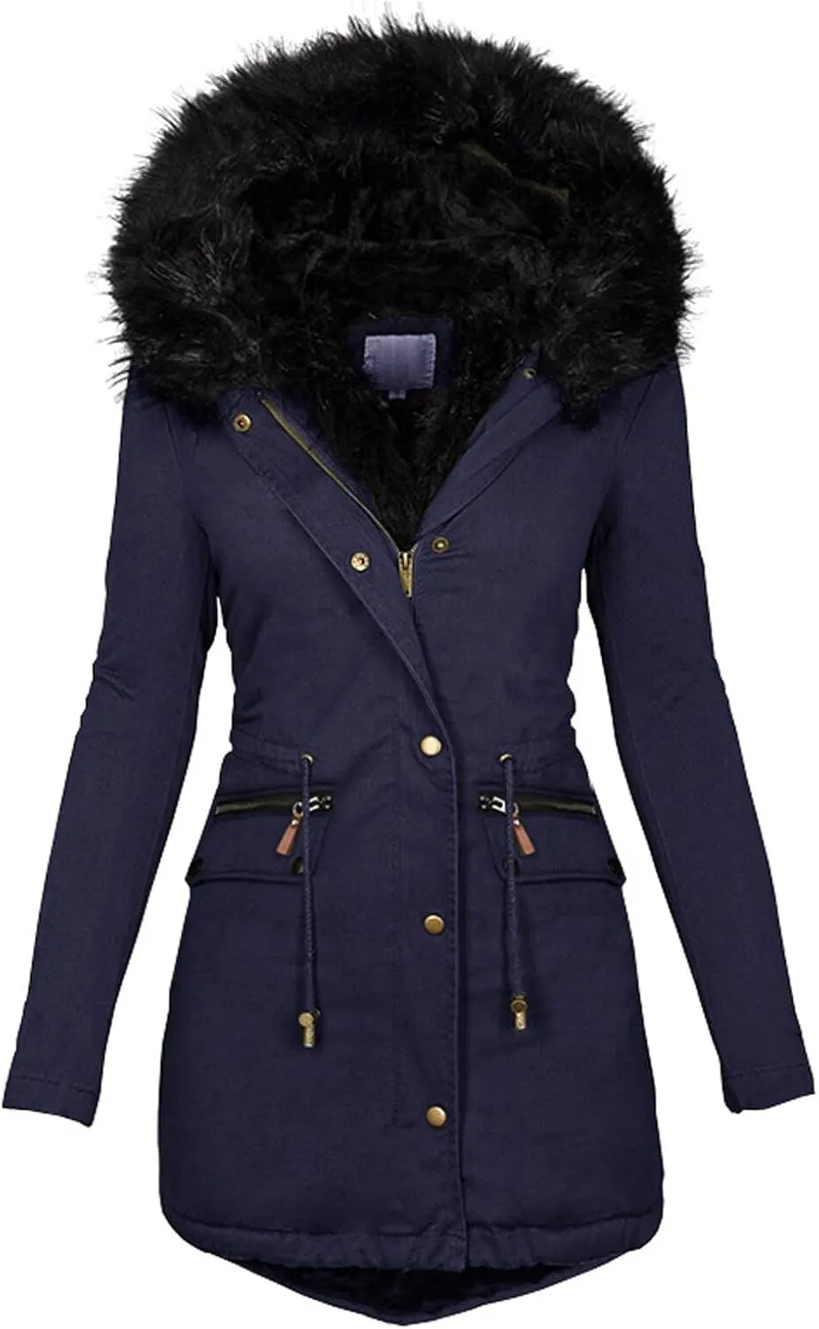Womens Casual Faux Fur Lapel Zip Quilted Parka Jacket Puffer Coat Fall Winter Coat Thicken Military Parka Jacket
