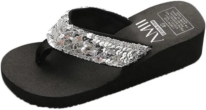 Womens Casual Summer Sandals Rhinestone T Strap Flat Elastic Slip On Walking Shoes Arch Support Orthopedic Comfortable Open Toe Design