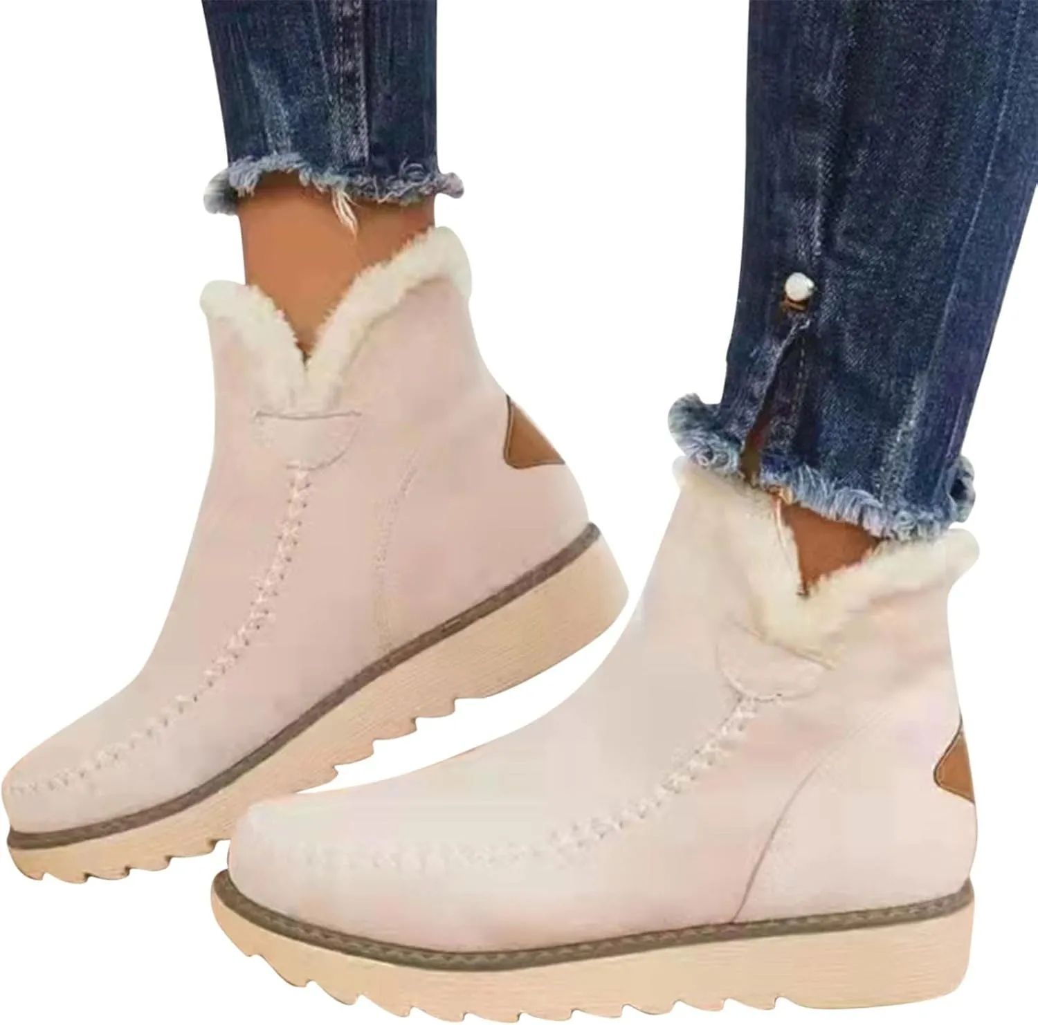 Women's Classic Faux Fur Slip on Winter Ankle Snow Boots Winter Boots for Women Waterproof Snow Non Slip Womens Wide Toe Snow Boots Women Winter Boots Size 10 1/2 Botas De Mujer Para El Frio