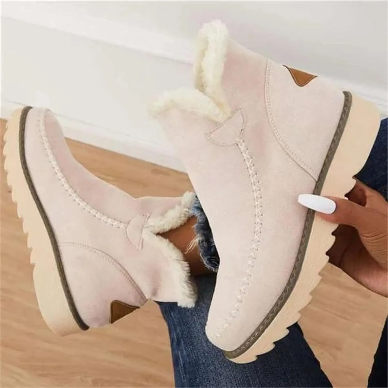 Women's Classic Faux Fur Slip on Winter Ankle Snow Boots Winter Boots for Women Waterproof Snow Non Slip Womens Wide Toe Snow Boots Women Winter Boots Size 10 1/2 Botas De Mujer Para El Frio