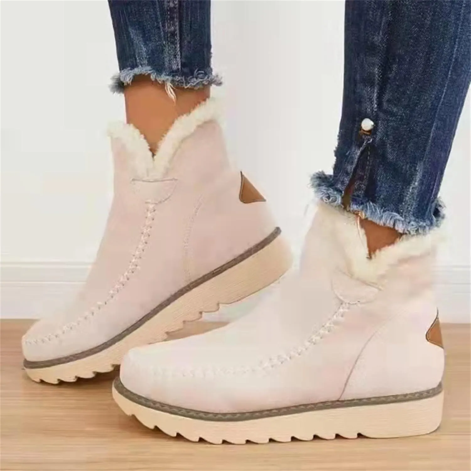 Women's Classic Faux Fur Slip on Winter Ankle Snow Boots Winter Boots for Women Waterproof Snow Non Slip Womens Wide Toe Snow Boots Women Winter Boots Size 10 1/2 Botas De Mujer Para El Frio