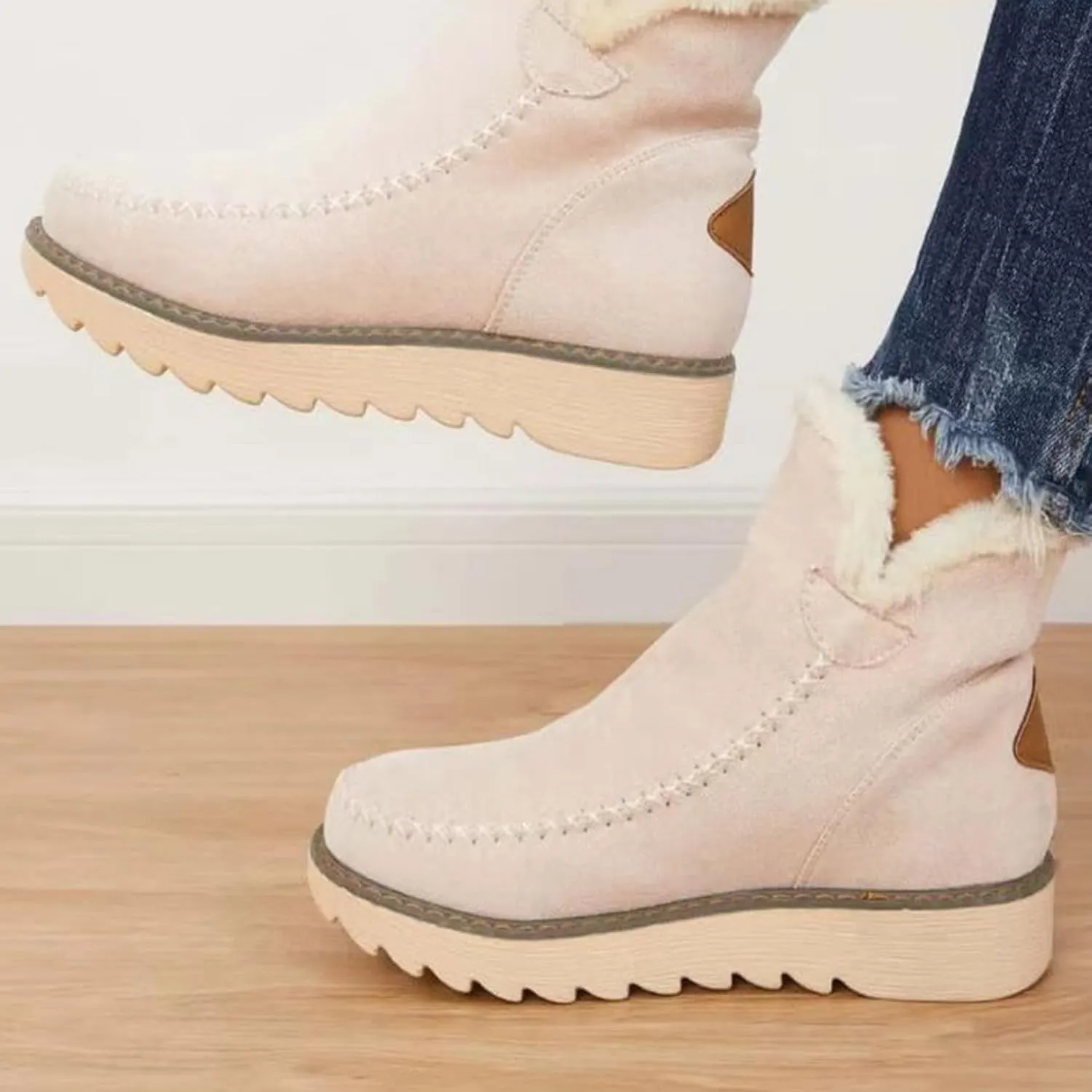Women's Classic Faux Fur Slip on Winter Ankle Snow Boots Winter Boots for Women Waterproof Snow Non Slip Womens Wide Toe Snow Boots Women Winter Boots Size 10 1/2 Botas De Mujer Para El Frio